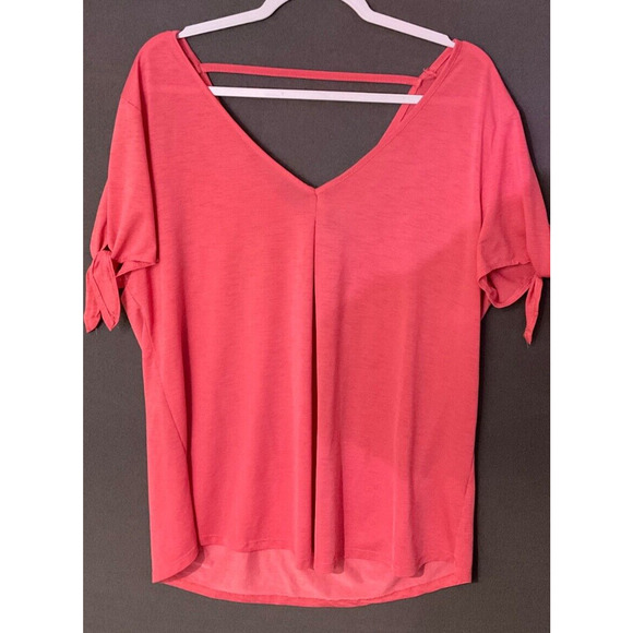 Coral V-Neck Women's Top 1XL Short Sleeve , Sleeves Tie, Cold Shoulder - Picture 1 of 5